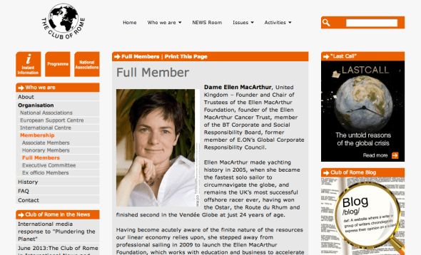 ellen macarthur in club of rome
