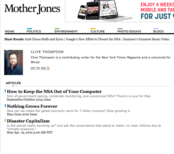 clive writing for mother jones